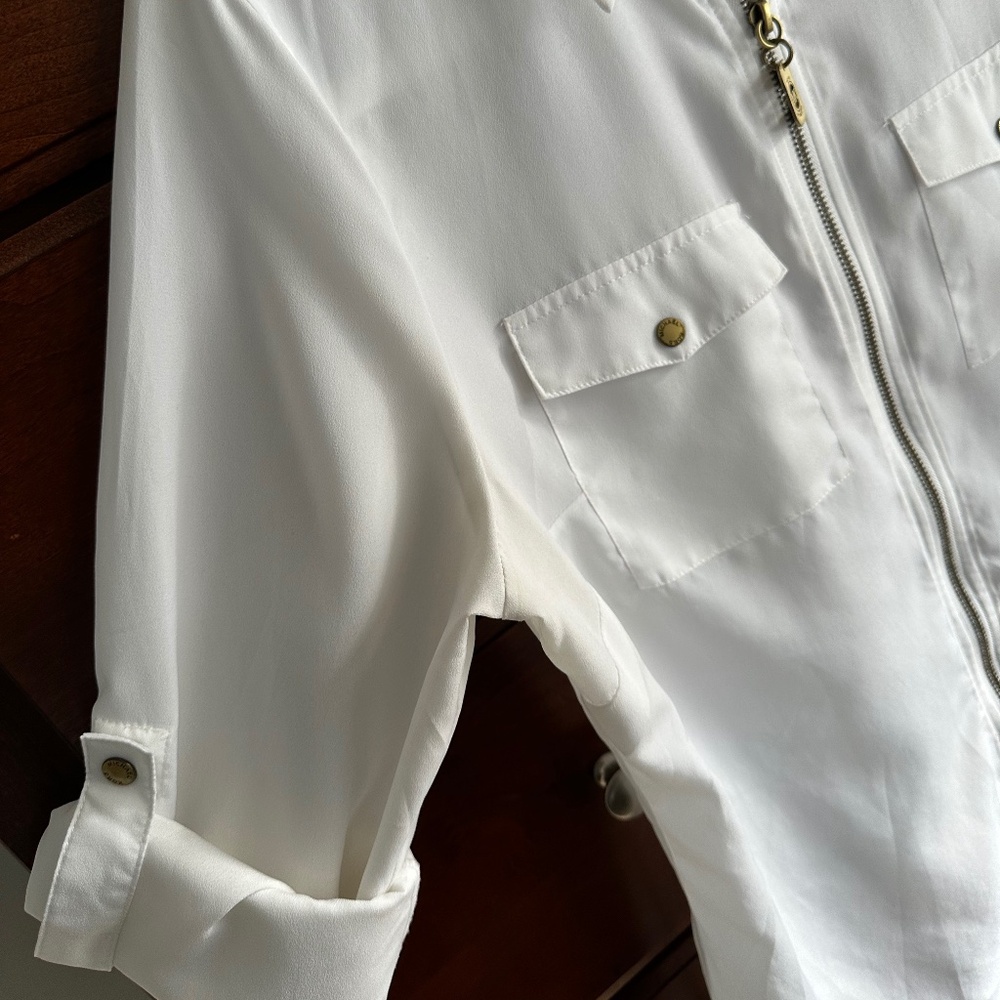 Michael Michael Kors Solid White, Zip-Front Blouse - image 8